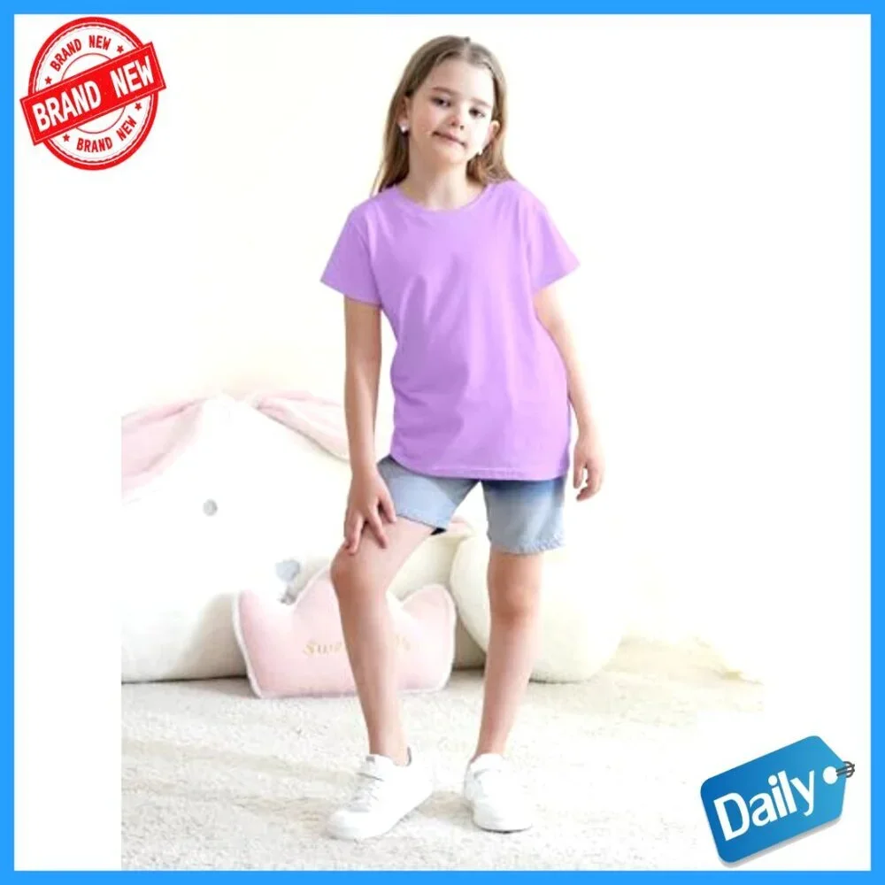 5 Pack Girls Short Sleeve Cotton Tees Regular Fit Summer Tops